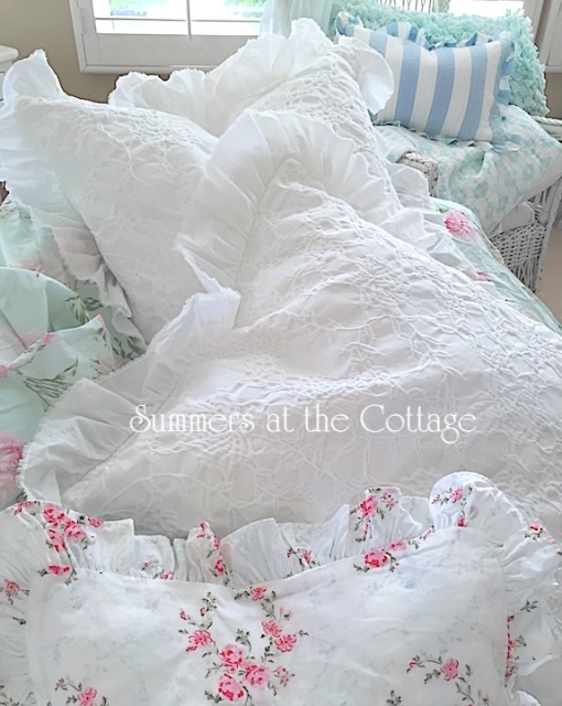SUMMERS COTTAGE COLLECTION EURO PILLOW SHAMS SNOW WHITE or GRAY MATELASSE RUFFLES SET OF TWO